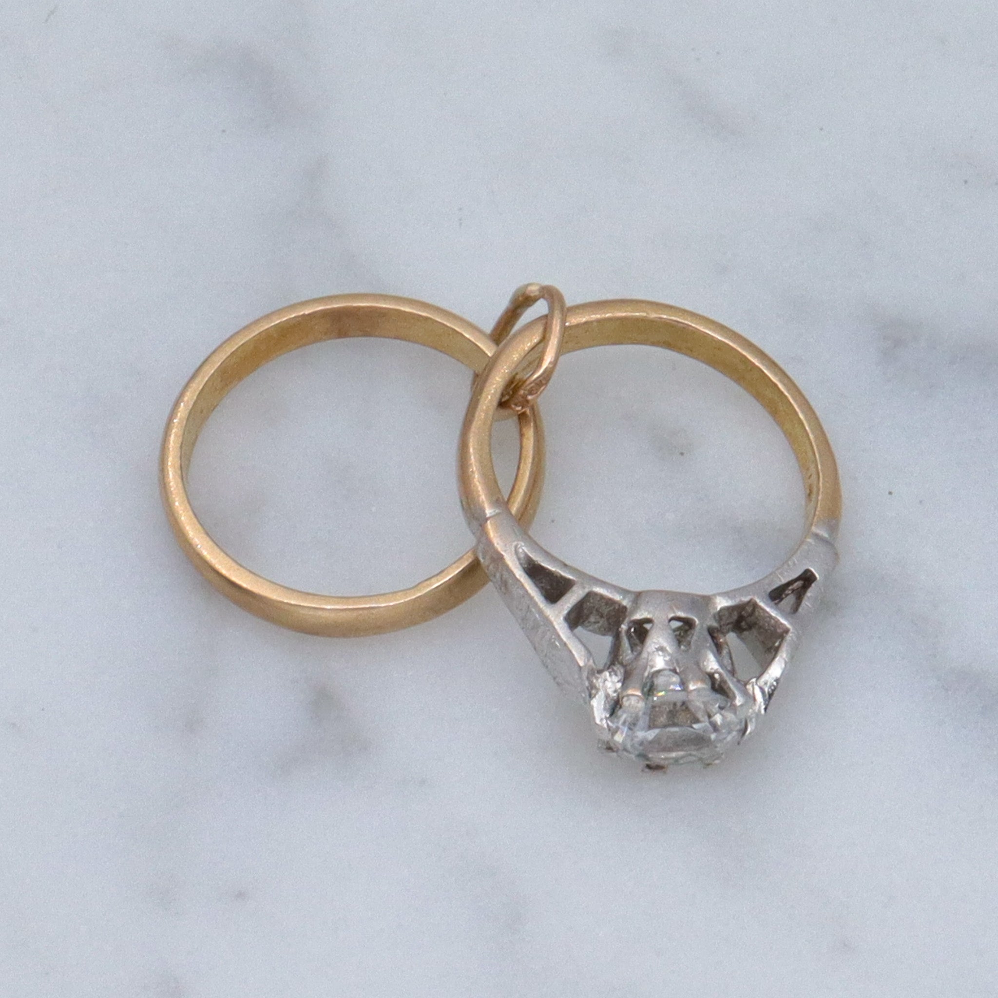 Vintage English 9k gold engagement & wedding ring charm pendant